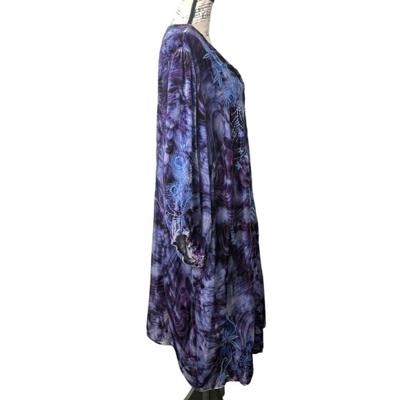 Johnny Was Azure Velvet Relaxed Dress Purple Embroidered Boho Womens Size 3X NEW - Picture 5 of 9
